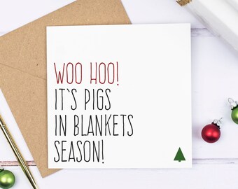 Food Christmas cards, Funny Christmas card pack, Pigs in blankets xmas card