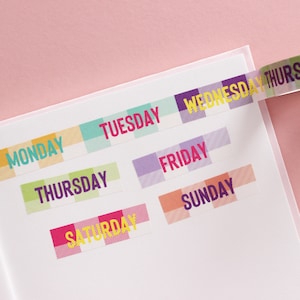 Days of the Week Washi Tape  Colourful, Planner Washi Tape