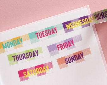 Colourful days of the week washi tape, Weekday washi tapes, Bullet journal tape