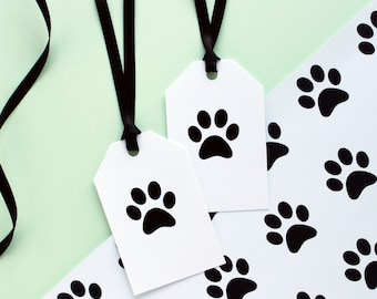 Paw print gift tag with ribbon