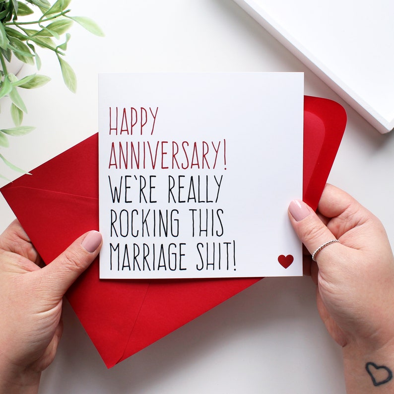 Wedding anniversary card for husband or wife, Funny anniversary cards, Happy anniversary we're really rocking marriage card image 2