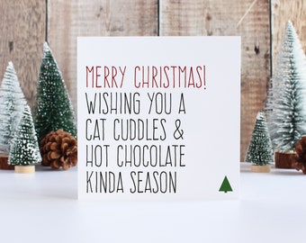 Cat cuddles and hot chocolate cat Christmas cards