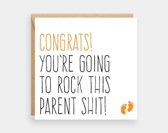 Funny new baby card, Rock this parent shit, Card for new parents, Pregnancy card