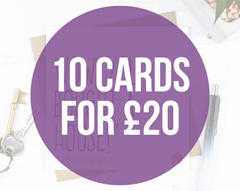 Multipack of 10 greeting cards, funny valentine's cards, birthday card, wedding/engagement card, Valentine's Day card, Cards for mum/dad
