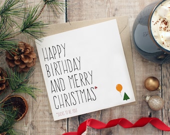 Funny Christmas birthday card, Joint birthday and Christmas card, Merry Birthmas card