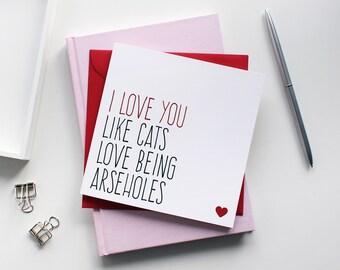 Funny Valentine card for boyfriend, Cats love being arseholes cat card