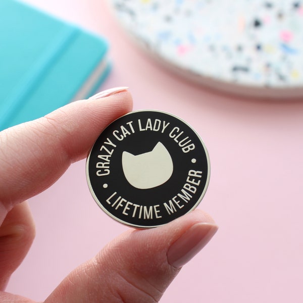 Cat enamel pin badge, Cat lover gift, Cat gifts for women, Crazy cat lady club pin