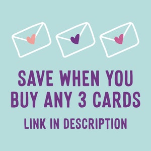 May include: Three white envelopes with pink hearts inside, on a light blue background. Text reads: "SAVE WHEN YOU BUY ANY 3 CARDS LINK IN DESCRIPTION"