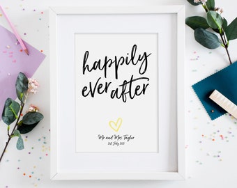 Personalised wedding gift for couple, Home decor, Engagement gift, Happily ever after print