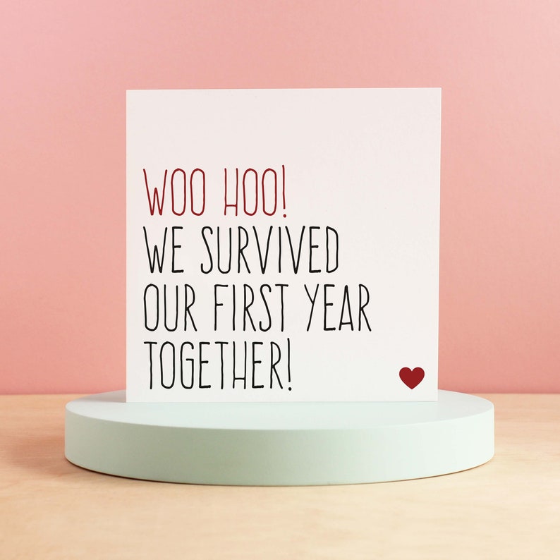 First anniversary card, Funny 1 year anniversary card, Anniversary card boyfriend, Survived our first year together image 1