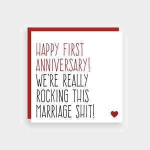Carte de premier anniversaire de mariage, carte d'anniversaire drôle de mari, carte pour femme, 1 an, rocking this wedding shit