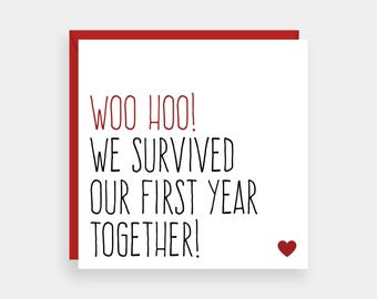 First anniversary card, Funny 1 year anniversary card, Anniversary card boyfriend, Survived our first year together