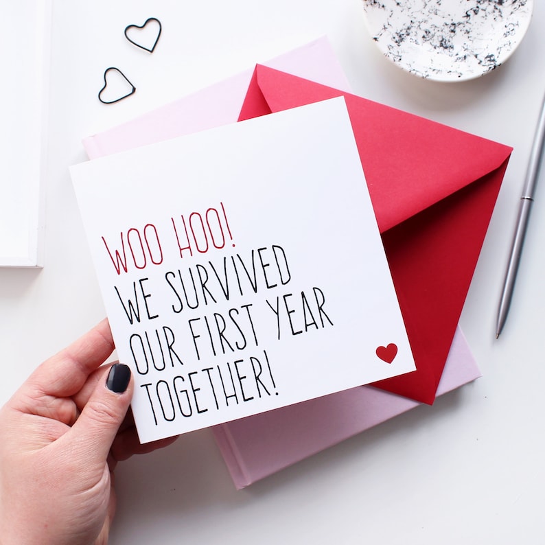 First anniversary card, Funny 1 year anniversary card, Anniversary card boyfriend, Survived our first year together image 2