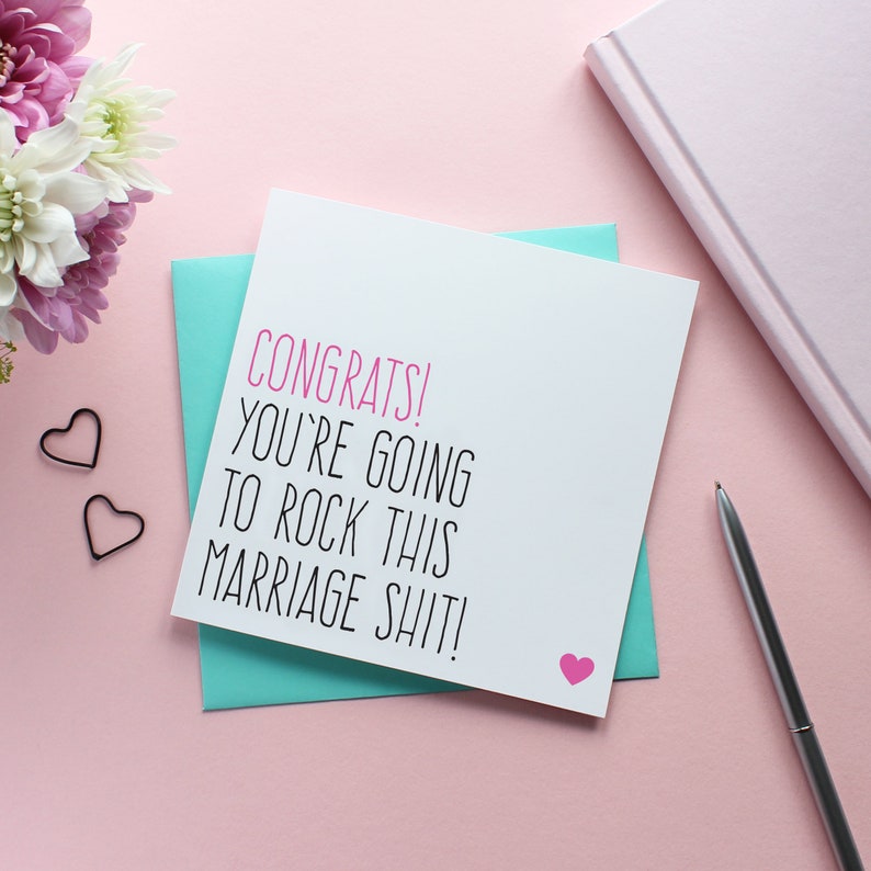 Funny wedding card for newlyweds or engagement card for best friend, Rock this marriage shit image 3