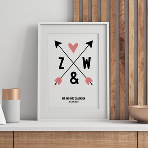 Personalised wedding gift for couple, Custom print with initials and date image 4