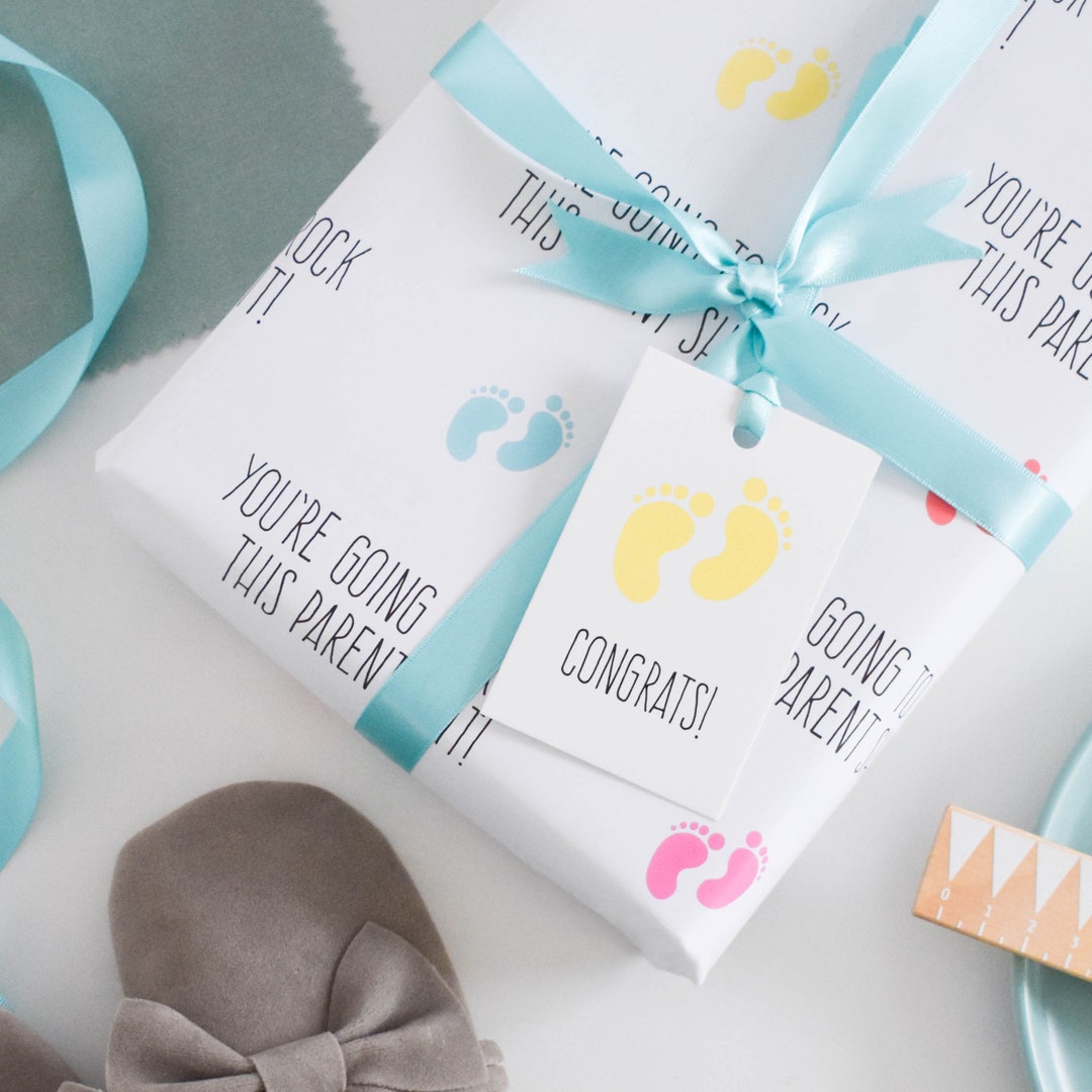 Baby Shower Wrapping Paper and Gift Tag, New Baby Gift Wrap Sheet, Rock