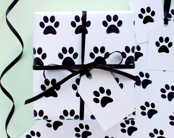 Paw print wrapping paper, Dog gift wrap sheet