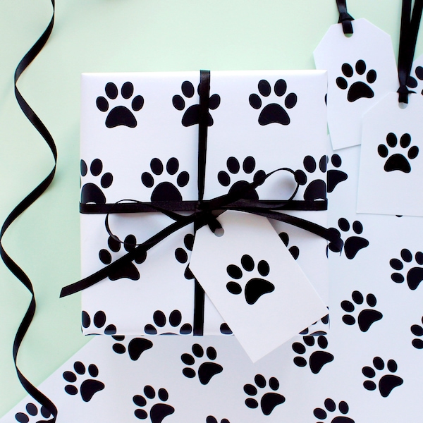 Paw print wrapping paper, Dog gift wrap sheet