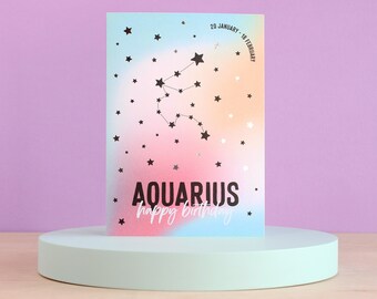 Aquarius birthday card, Zodiac cards, Star sign constellation birthday card, Silver foil finish
