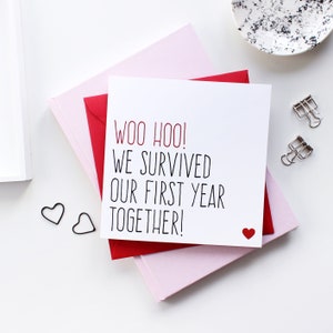 First anniversary card, Funny 1 year anniversary card, Anniversary card boyfriend, Survived our first year together image 3