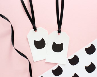 Black cat gift tag with ribbon