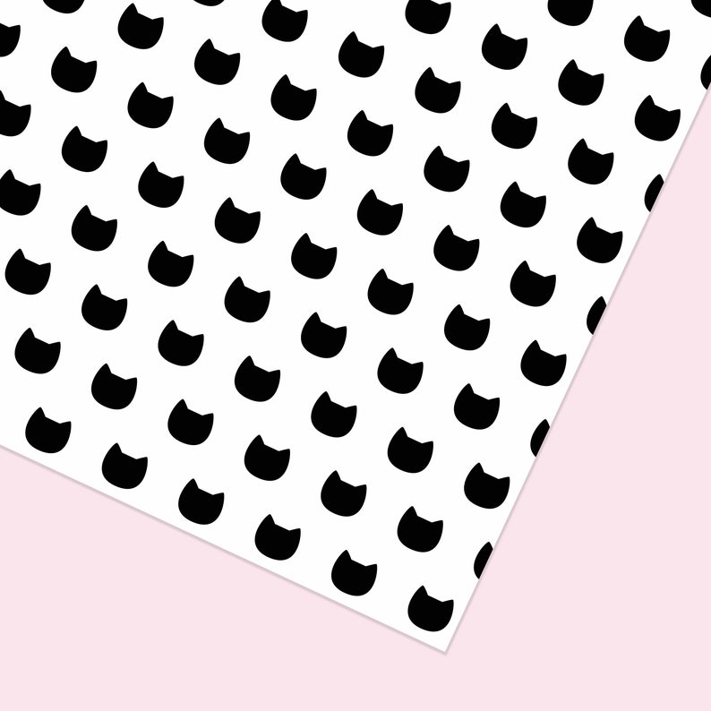 以下が含まれることがあります： 白い背景に、黒い猫のシルエットが繰り返しパターンで描かれている。