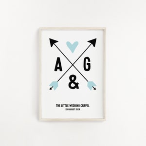 Personalised wedding gift for couple, Custom print with initials and date image 5