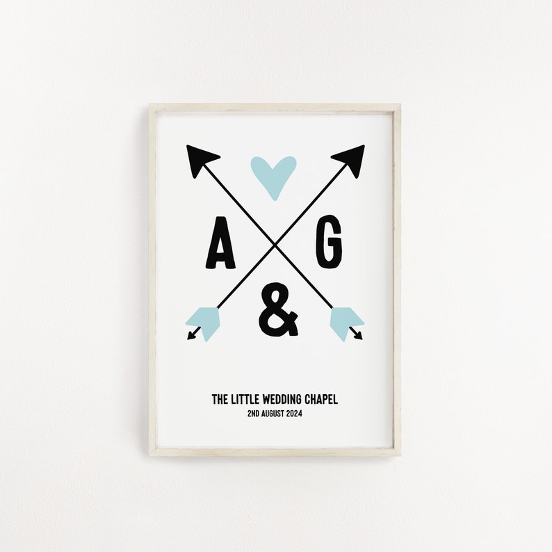 Personalised wedding gift for couple, Custom print with initials and date image 5