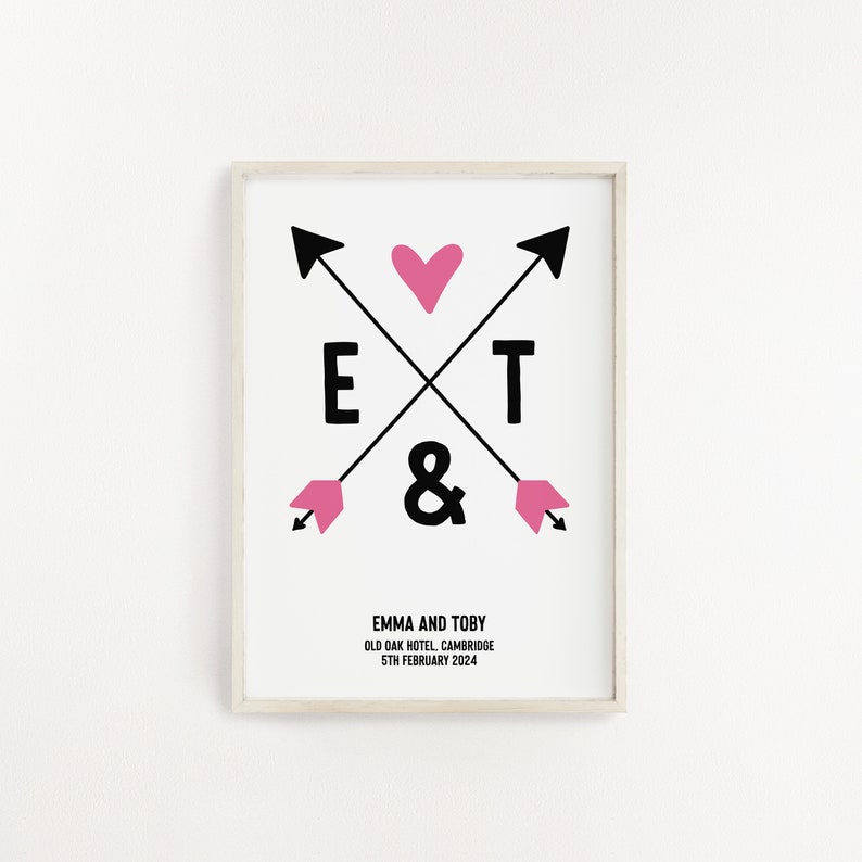 Personalised wedding gift for couple, Custom print with initials and date image 7