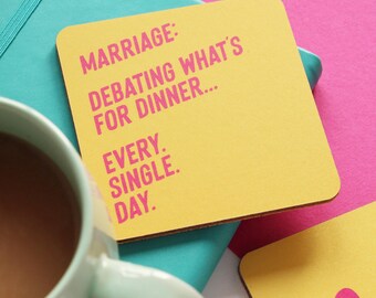 Debating what's for dinner marriage coaster, Anniversary gifts