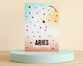 Aries birthday card, Zodiac cards, Star sign constellation, Silver foil finish