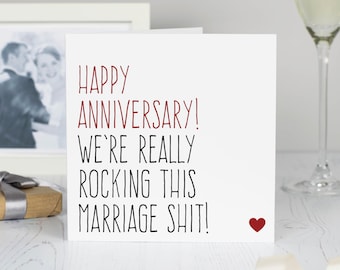 Wedding anniversary card for husband or wife, anniversary gift, Happy anniversary we're really rocking marriage card