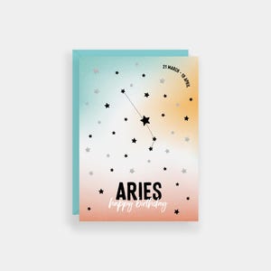 Carte d'anniversaire Bélier, Cartes du zodiaque, Constellation du signe astrologique, Finition feuille argentée