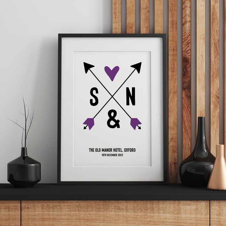Personalised wedding gift for couple, Custom print with initials and date image 6