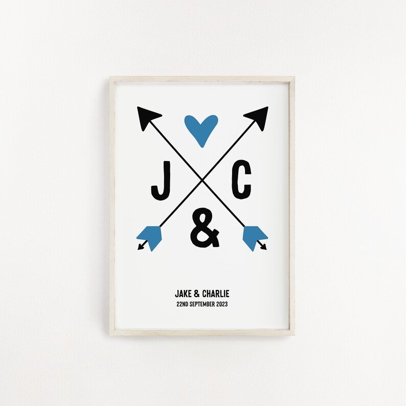 Personalised wedding gift for couple, Custom print with initials and date image 3
