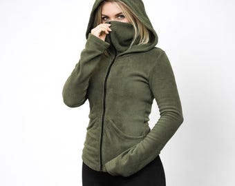 Pixie-Hoodie-Jacke – Elfen-Fleecemantel mit Reißverschluss – Feen-Kapuzenpullover – Winterliche Feenkleidung