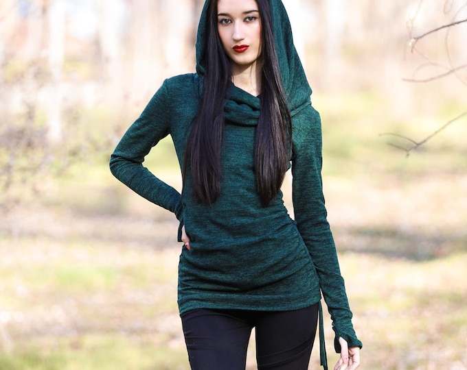 Hooded pixie sweater tunic dress. Sweater hooded dress. Faery tunic. Cowl neck Elven hooded tunic dress. Bohemian dress. sweatshirt dress