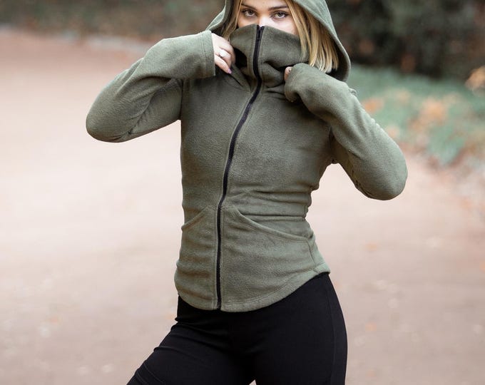 Ninja goth Black Hooded winter jacket with face mask. Faery jacket. Pixie sweatshirt. Hooded coat. Gothic jacket. Winter Pixie hoodie coat.