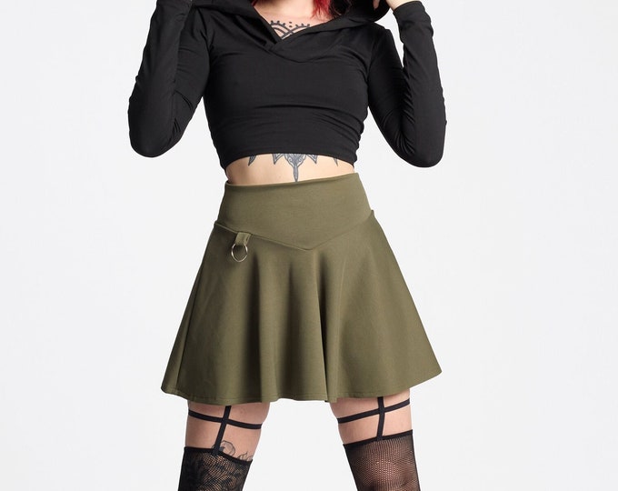 Army green Mini Skirt, Gothic skater Skirt, Fairy Skirt, Psytrance Skirt, Rave Clothing, Festival Clothing, Boho Skirt, Pixie clothes
