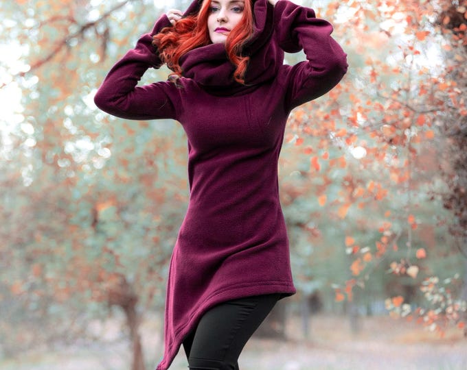 Hooded cotton fleece sweater | Elven autumn winter sweatshirt hooded coat | Pixie hoodie | faery fleece jacket | Cowl neck medieval jacket