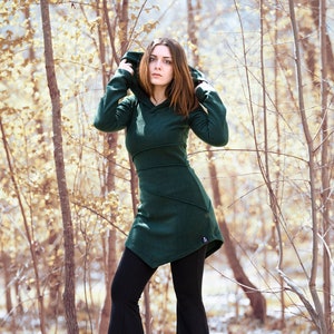 Elven hooded fleece jacket. Green hoodie jacket. Autumn Jacket. Faery fleece jacket. Pixie coat. Fantasy jacket. Pixie hood coat Winter.