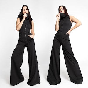 CLEARANCE. FINAL SALE. Hooded long jumpsuit with face mask. Rave Hooded sleeveless playsuit. Festival hooded romper. Black Hooded overall
