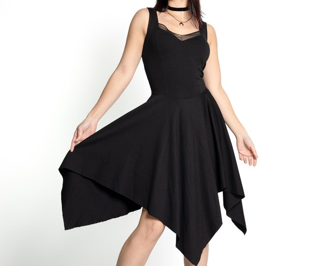 Fae goth coset maxi asymmetrical dress. Black Pixie dress. Pixie clothing. Grunge corset dress. Elven dress. Boho dress. Medieval dress