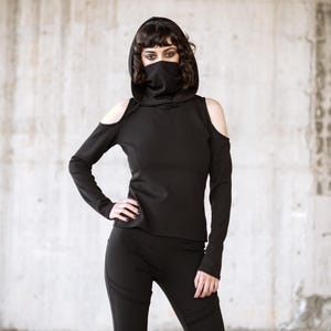Festival Hooded sleeve dust mask ninja top. Hooded elven sweater. Pixie Hooded sweatshirt. Rave clothing. Festival clothes. Cosplay clothes