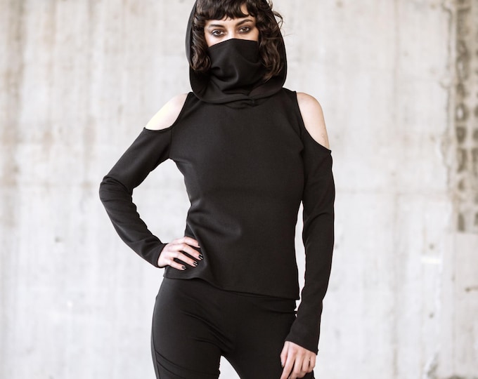 Festival Hooded sleeve dust mask ninja top. Hooded elven sweater. Pixie Hooded sweatshirt. Rave clothing. Festival clothes. Cosplay clothes