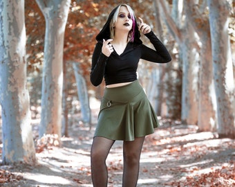 Rave mini skirt. Festival skirt. Army green skirt. Gothic skater skirt. Fairy goth skirt. Pixie skirt