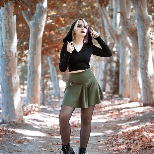 Rave mini skirt. Festival skirt. Army green skirt. Gothic skater skirt. Fairy goth skirt. Pixie skirt