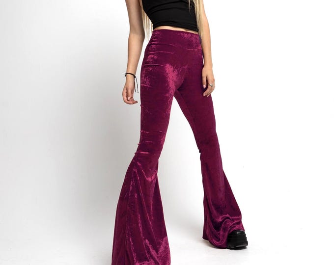 Velvet orange Bell Bottoms, High Waist Flares, Festival Clothing, bohemian Velvet Stretchy Pants, Hippie Boho Festival Wear Tight High Rise