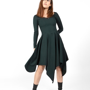 Emerald Green Boho Corset-Sleeve Maxi Dress | Romantic Medieval Fairy Gown for Autumn & Winter