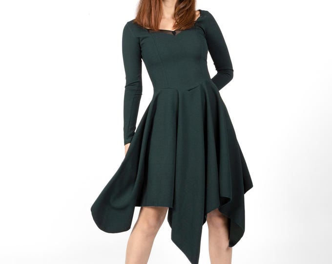 Emerald Green Boho Corset-Sleeve Maxi Dress | Romantic Medieval Fairy Gown for Autumn & Winter